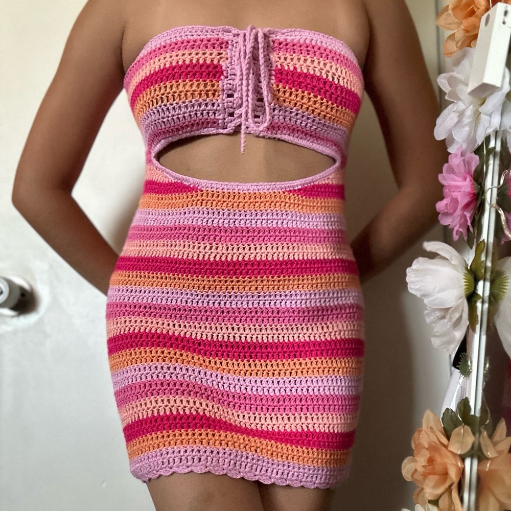 Lovers + Friends Pink and Orange Strapless Dress